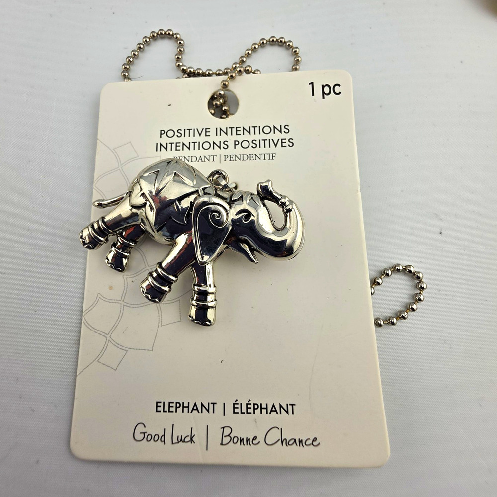 Positive Intentions Elephant Pendant Charm. Silver-tone metal
